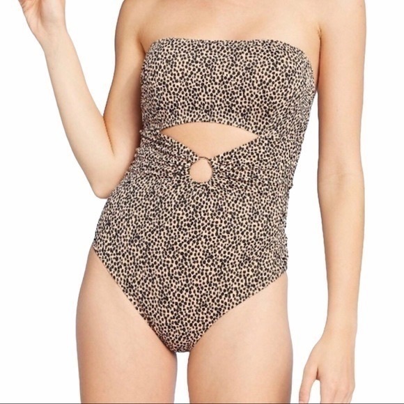 NWT Shade & Shore 36DD leopard animal print swimsuit underwire with cut out - Picture 4 of 7